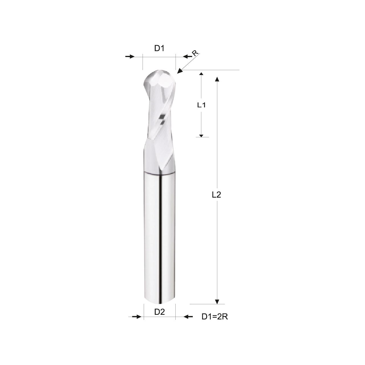 Starkmetall AKF 2 / AKFU Alüminyum Küre Uçlu Karbür Parmak Freze (2 Ağızlı - Kaplamasız - Parlatılmış)