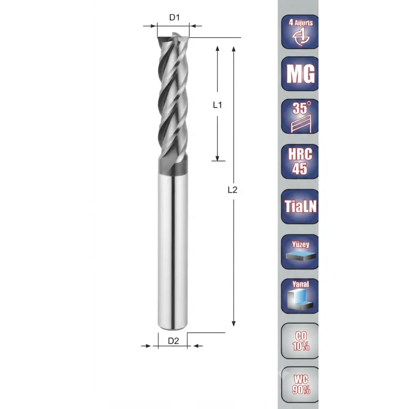 Starkmetall E4F Düz Uzun Karbür Freze - 4 Ağızlı TiAlN Kaplamalı CNC Parmak Freze