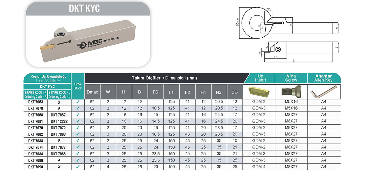 DKT KY 16X16 4C - Yüksek Performanslı Torna Takımı