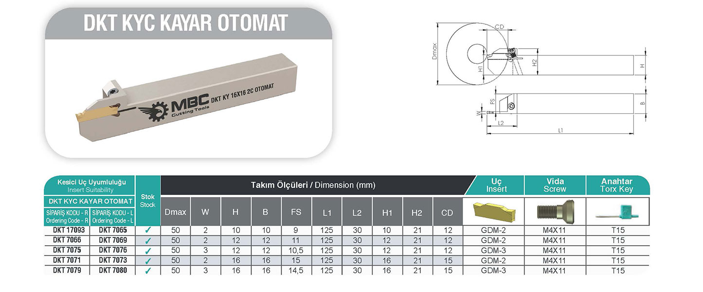 DKT KY 10X10 2C-L Kayar Otomat - Kesici Uç Tutucu