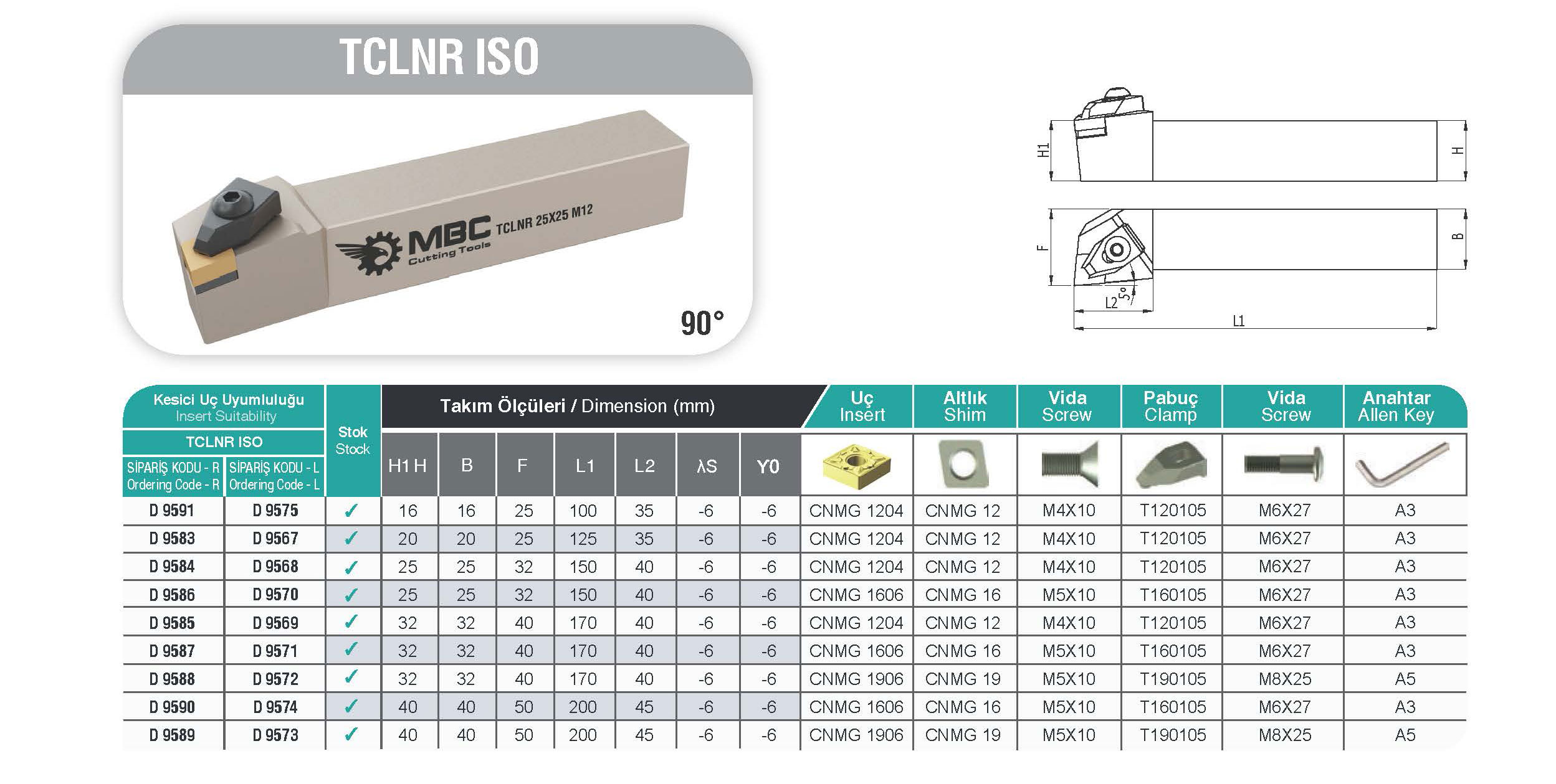 TCLNL 40X40 R19 - Dış Çap Tornalama Kateri