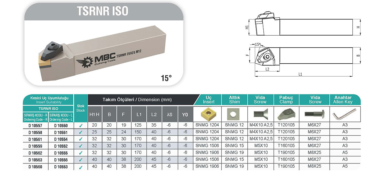 TSRNR 40X40 R15 Yüksek Performans Dış Çap Tornalama Kateri