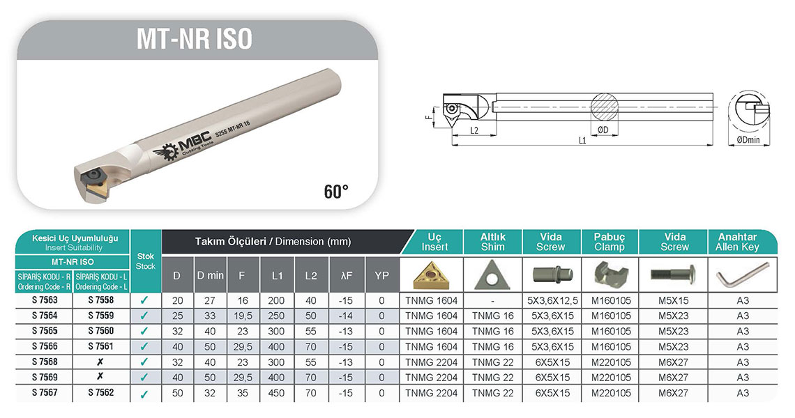 S40V MT-NR 16 İç Çap Tornlama Kateri - M Sistem