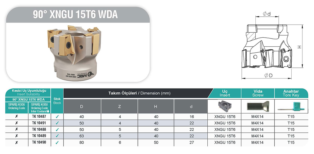 EM90 40X4 016 XNGU 15T6 WDA Freze Kafası - Yüksek Hassasiyet